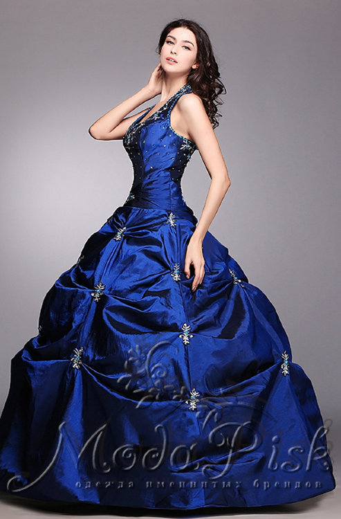 Бальное, свадебное синее платье
